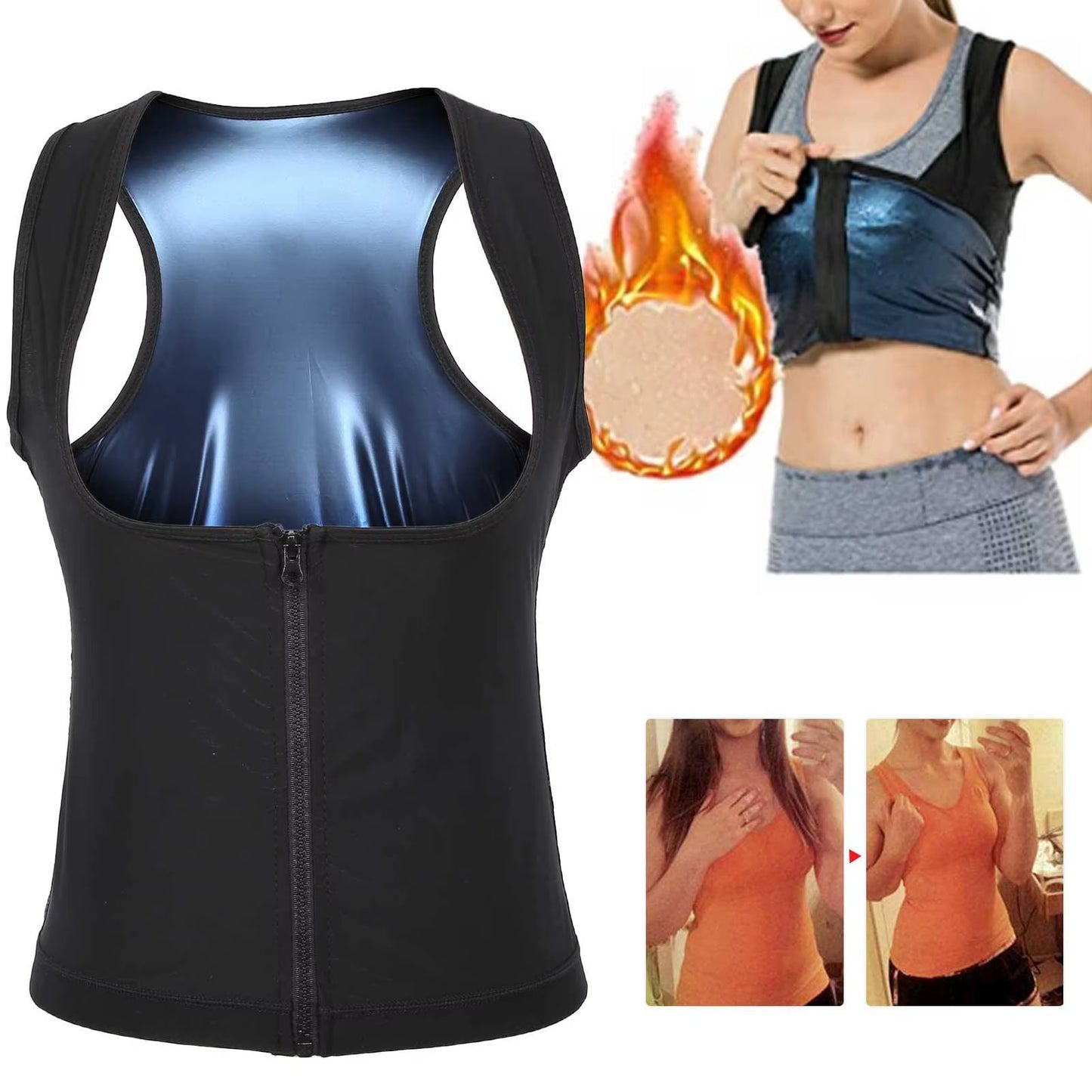 Women’S Sauna Vest - Zip-Up Heating Sweat Tank Top, Breathable Waist Trainer Corset for Slimming & Fitness